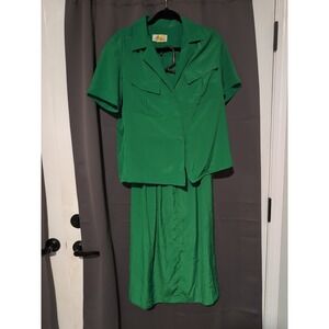 Lilli‎ Ann Collections Women's Green Blouse & Skirt, 2 Piece Set, Vintage USA